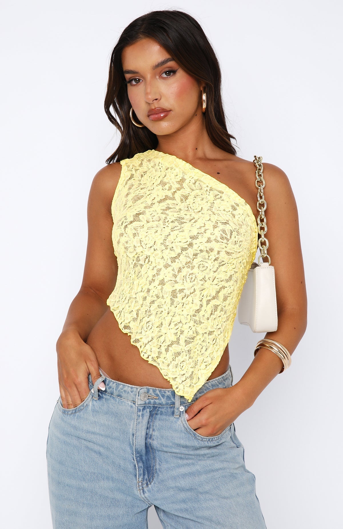 White Fox It's A Love Story Lace Top Lemon