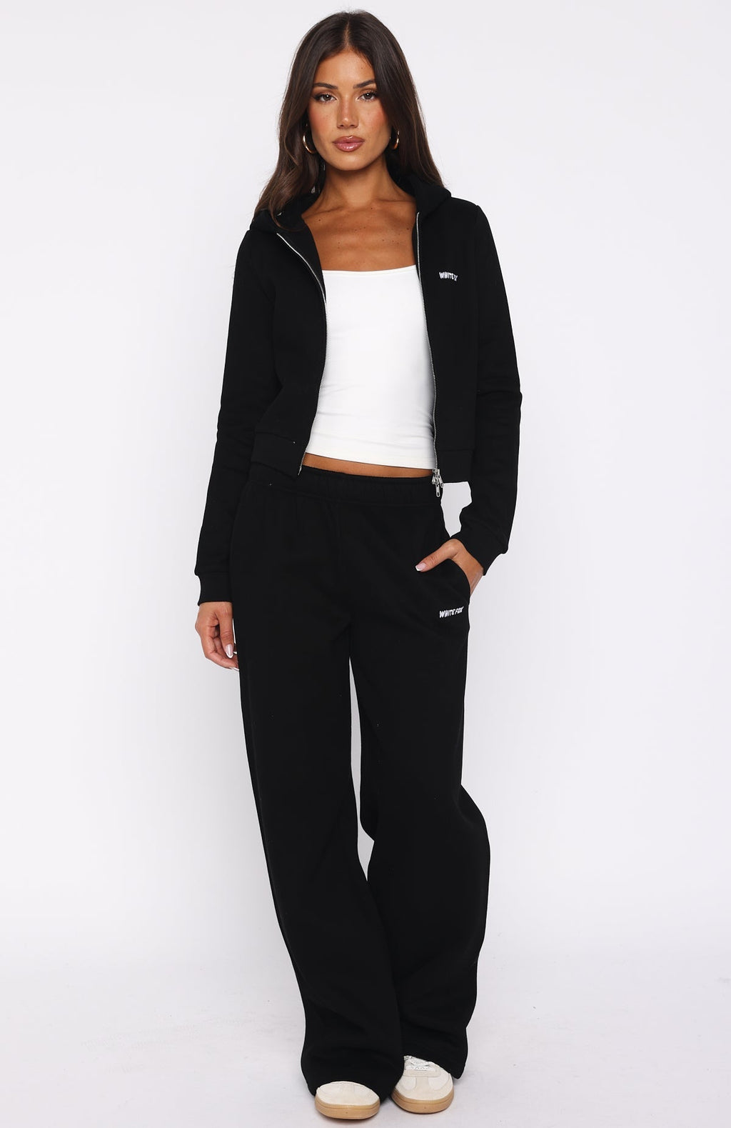 White Fox Comfy And Cute Slim Zip Front Hoodie Black