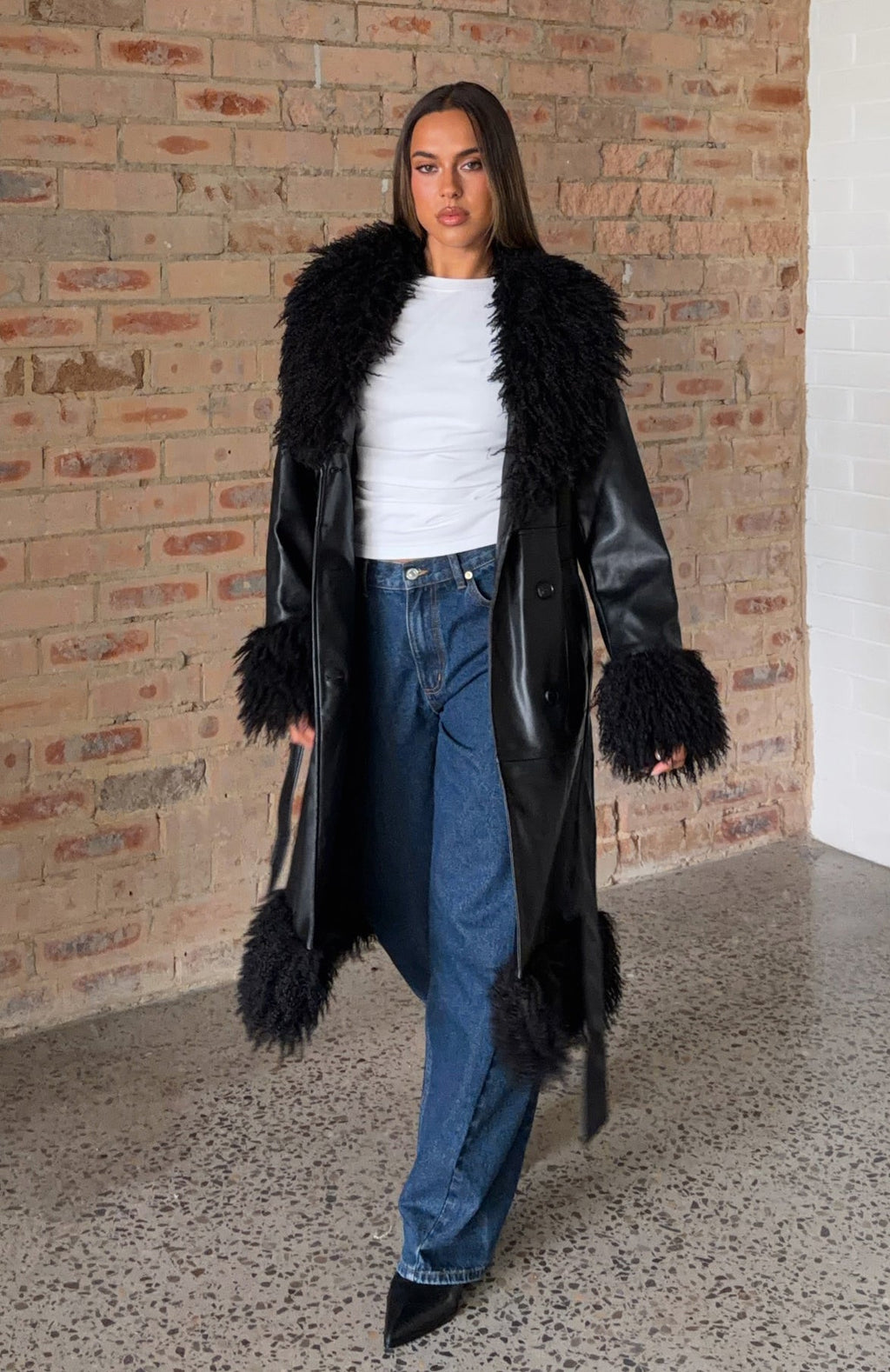 White Fox In My Space PU Jacket Black