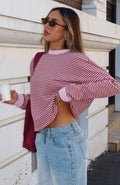 White Fox Touchdown Long Sleeve Tee Pink Stripe