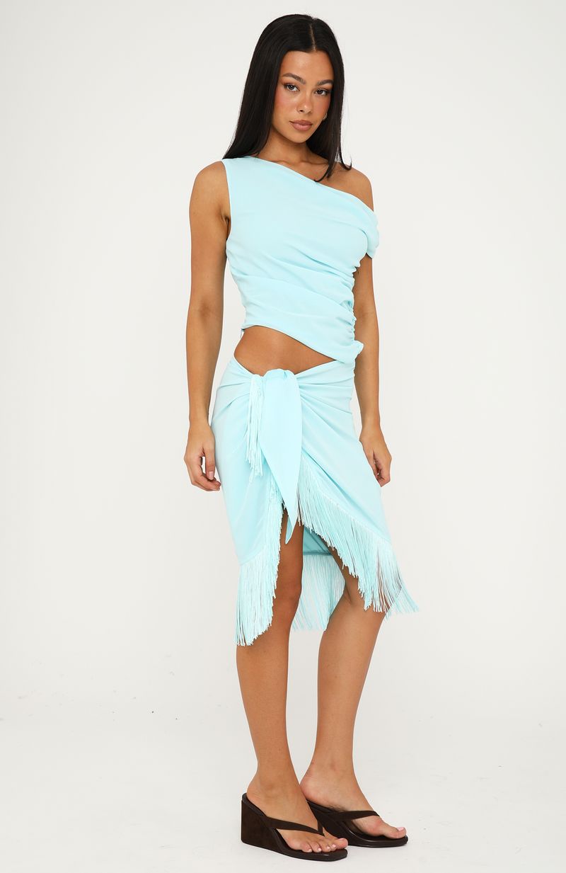 White Fox Sweet And Savage Off Shoulder Midi Dress Aqua