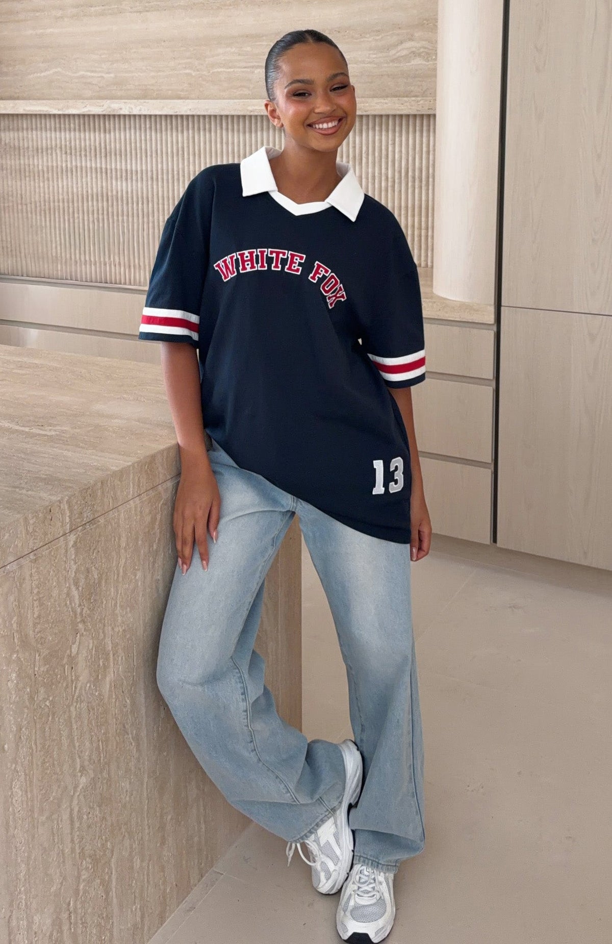 White Fox Break It Up Oversized Jersey Navy