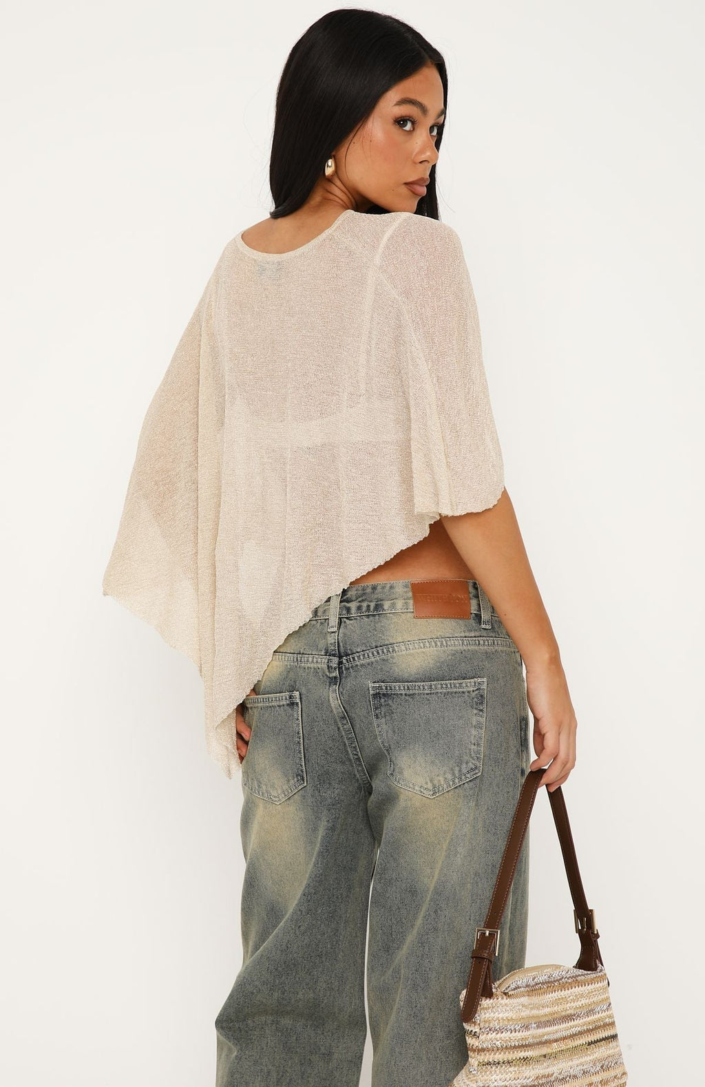 White Fox She's Thriving Poncho Top Champagne
