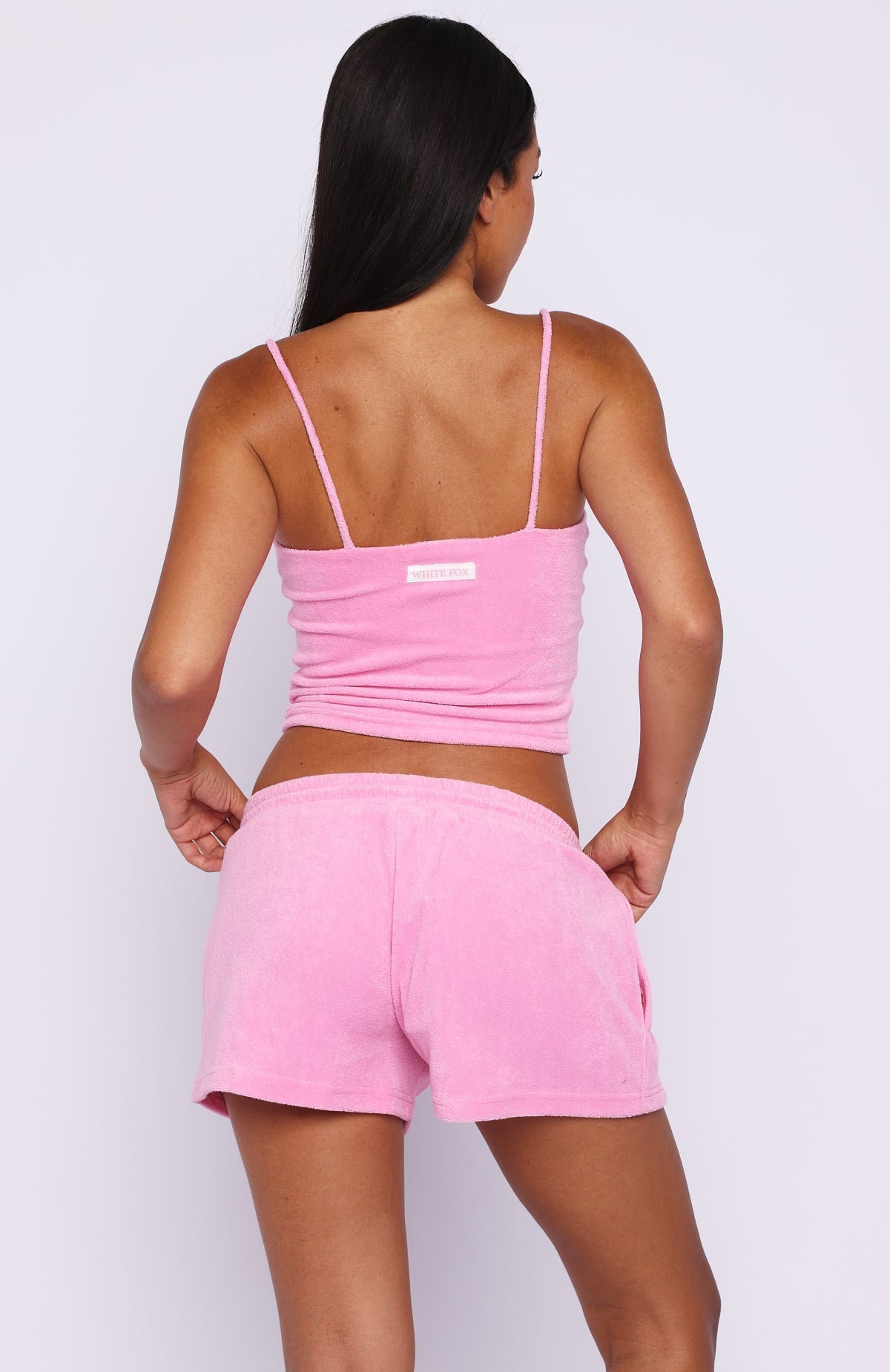 White Fox Causing Commotion Terry Lounge Shorts Pink