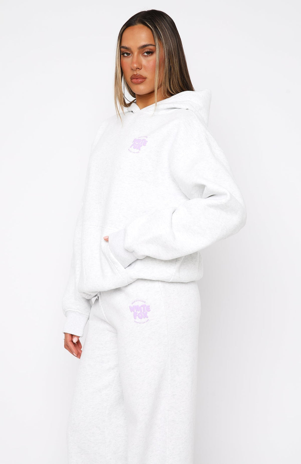 White Fox With Love For You Oversized Hoodie Grey Marle