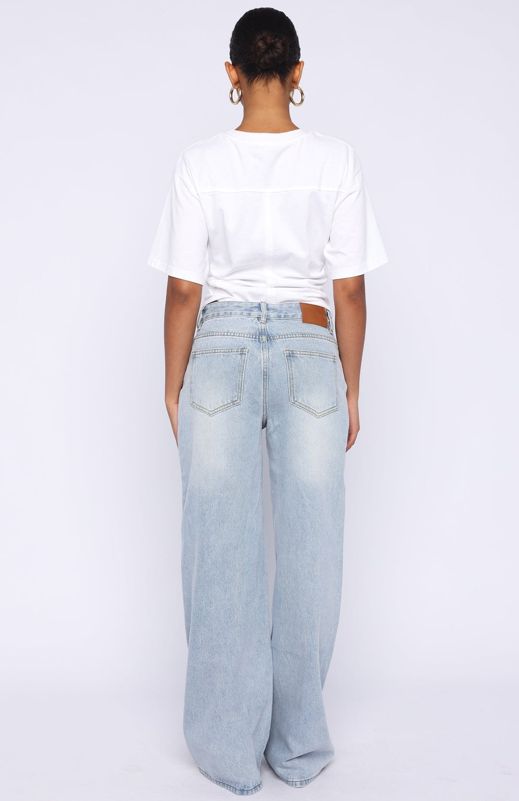 White Fox Just My Type Mid Rise Wide Leg Jeans Light Blue Wash