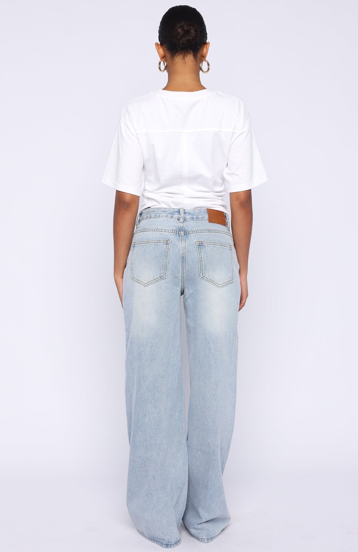 White Fox Just My Type Mid Rise Wide Leg Jeans Light Blue Wash