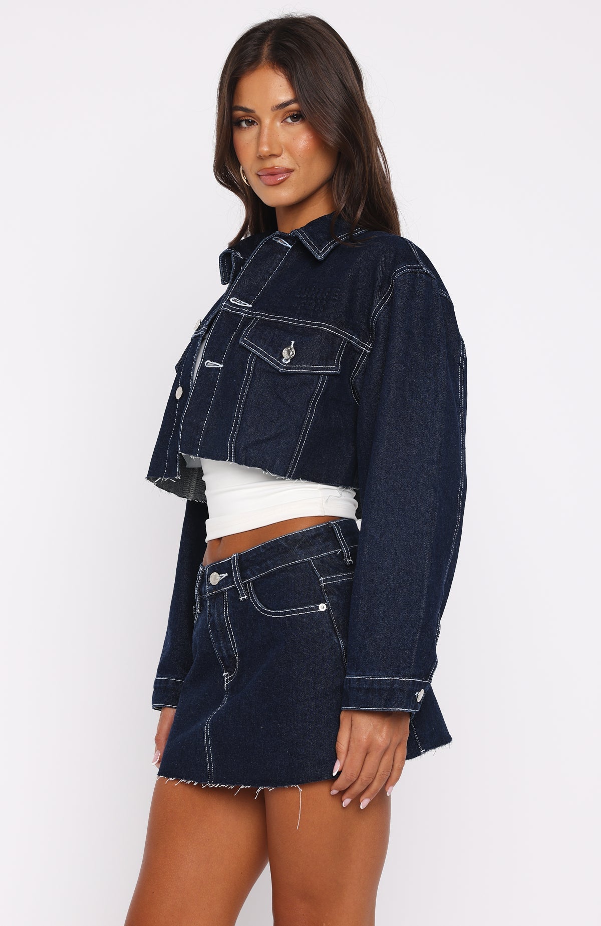 White Fox Something To Prove Denim Mini Skirt Dark Indigo