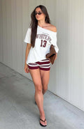 White Fox Everything In Time Off Shoulder Oversized Tee White