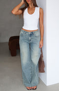 White Fox Just My Type Mid Rise Wide Leg Jeans Sand Wash
