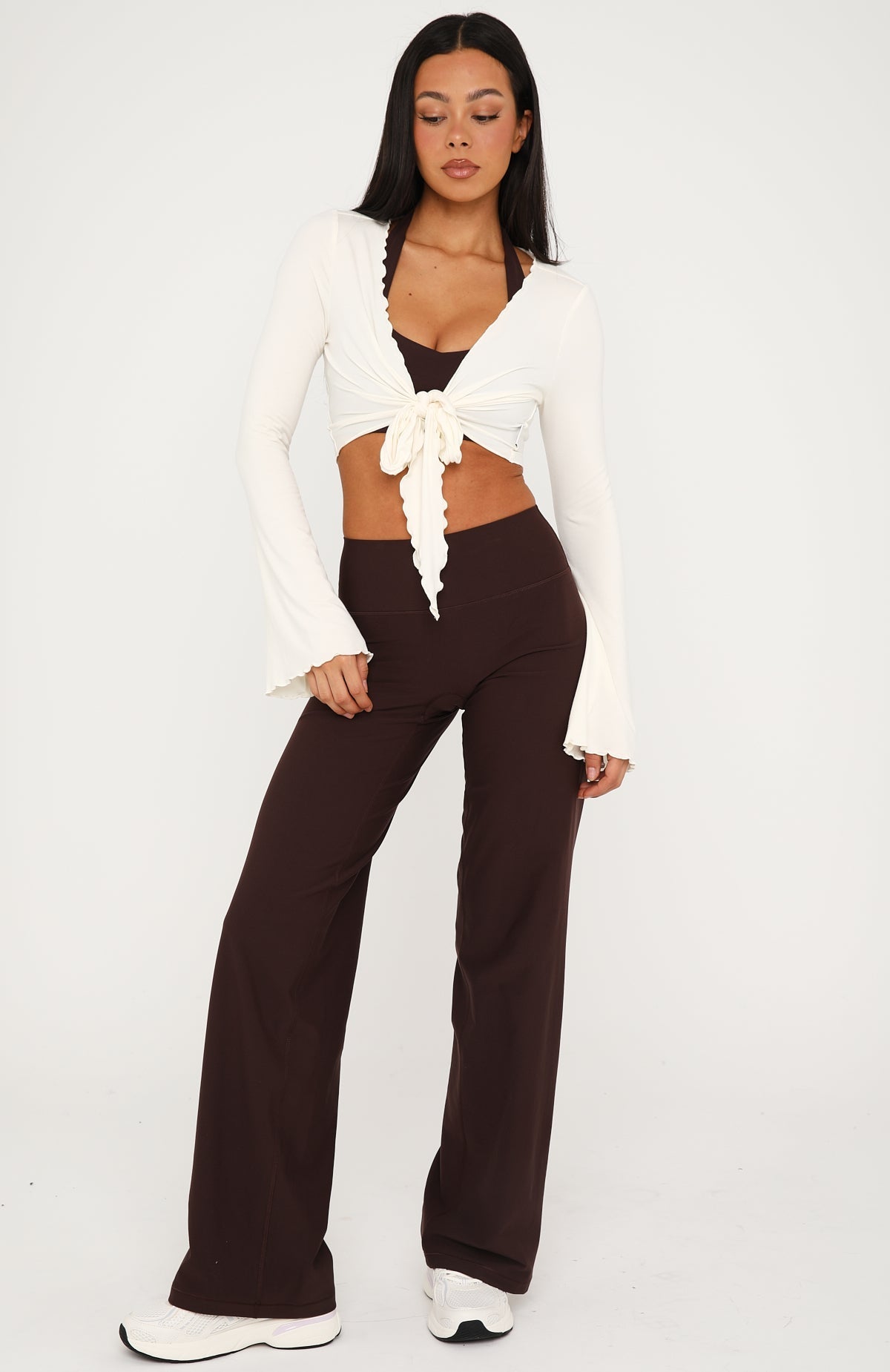 White Fox In A Minute Long Sleeve Tie Front Top Cream