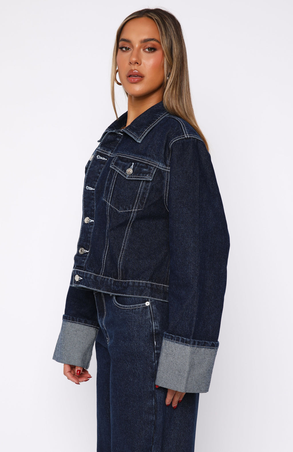 White Fox Charlotte Denim Jacket Dark Indigo