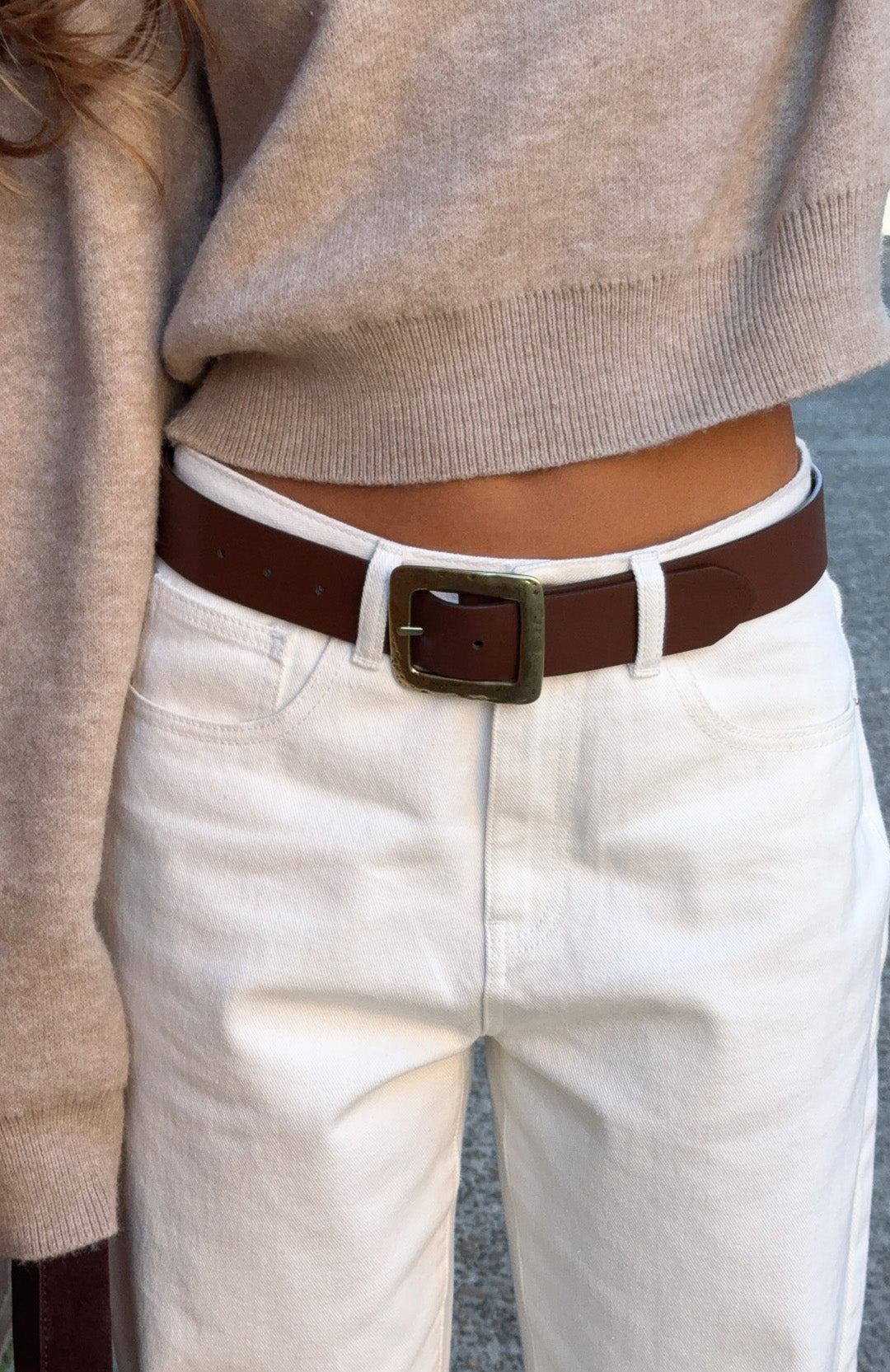 White Fox Esme Belt Chocolate Faux Suede/Gold