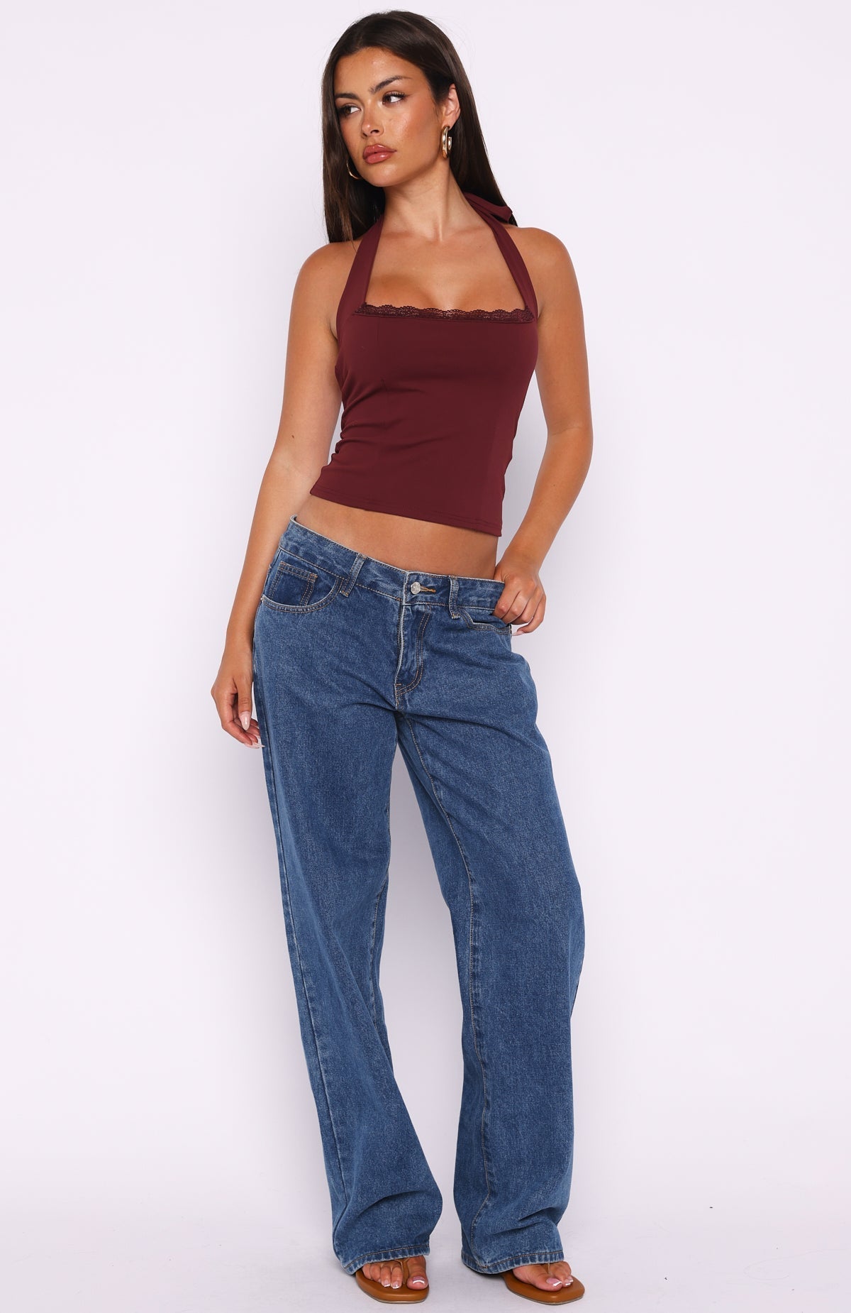 White Fox Good Feels Halter Top Burgundy