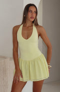 White Fox She's Untouchable Halter Neck Mini Dress Lemon