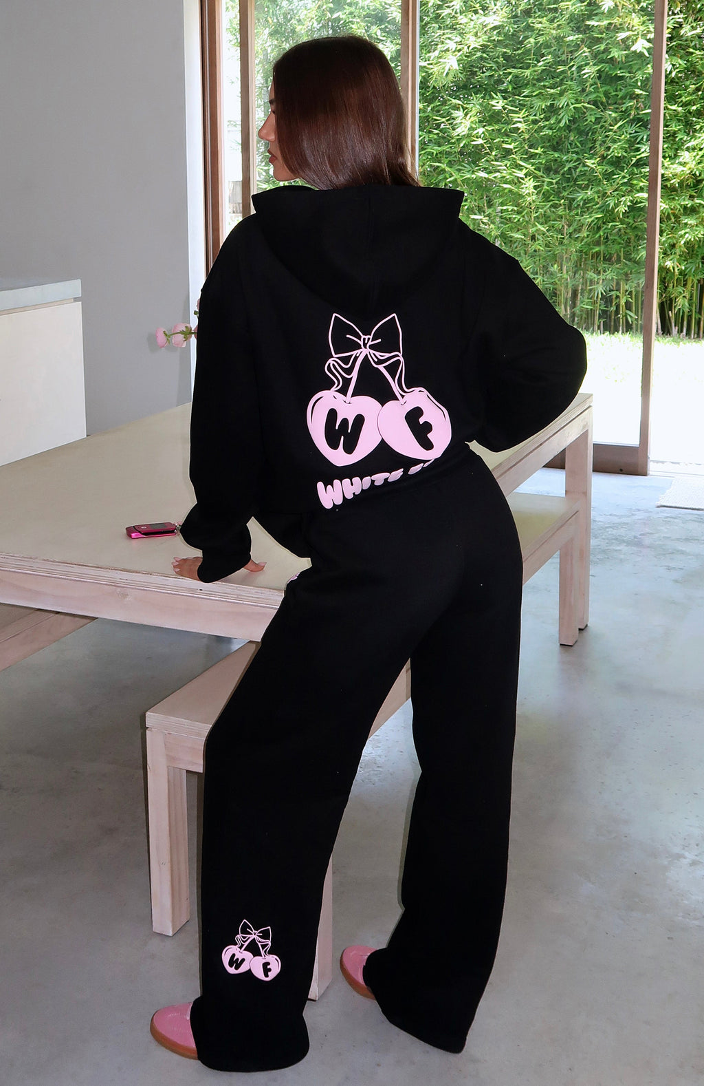 White Fox Feel The Love Wide Leg Sweatpants Black