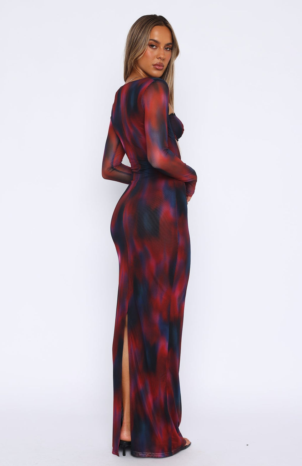 White Fox Let Me Think Long Sleeve Maxi Dress Raspberry Rhapsody