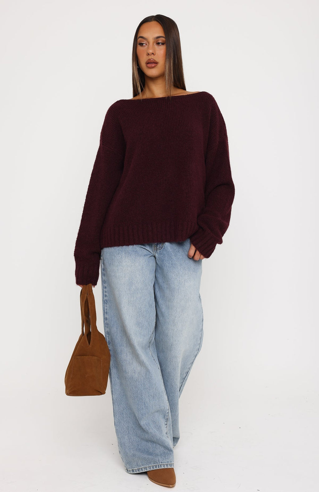 White Fox Softer Love Knit Sweater Merlot