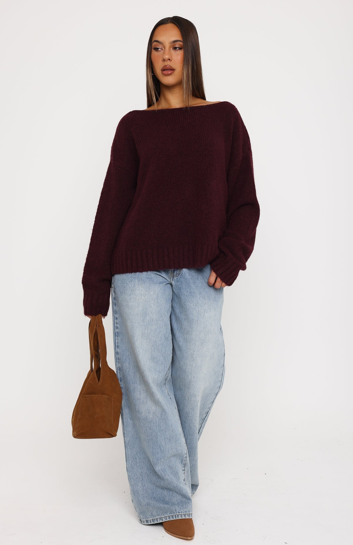White Fox Softer Love Knit Sweater Merlot