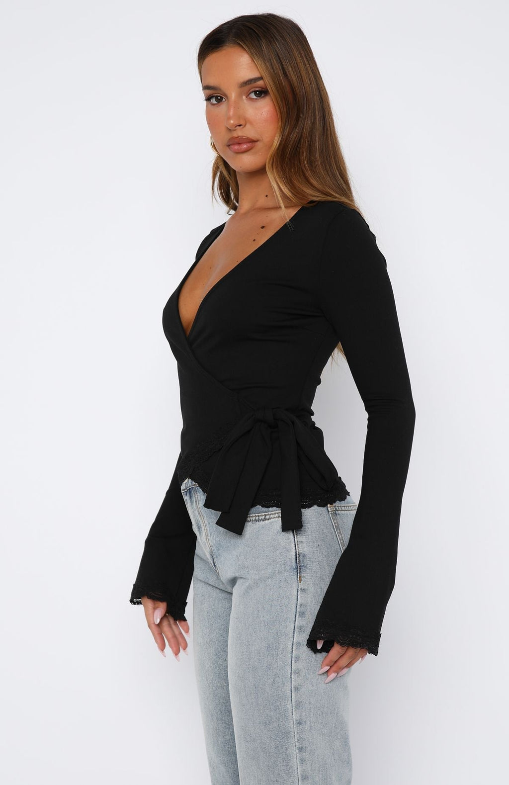 White Fox Cater To You Long Sleeve Top Black