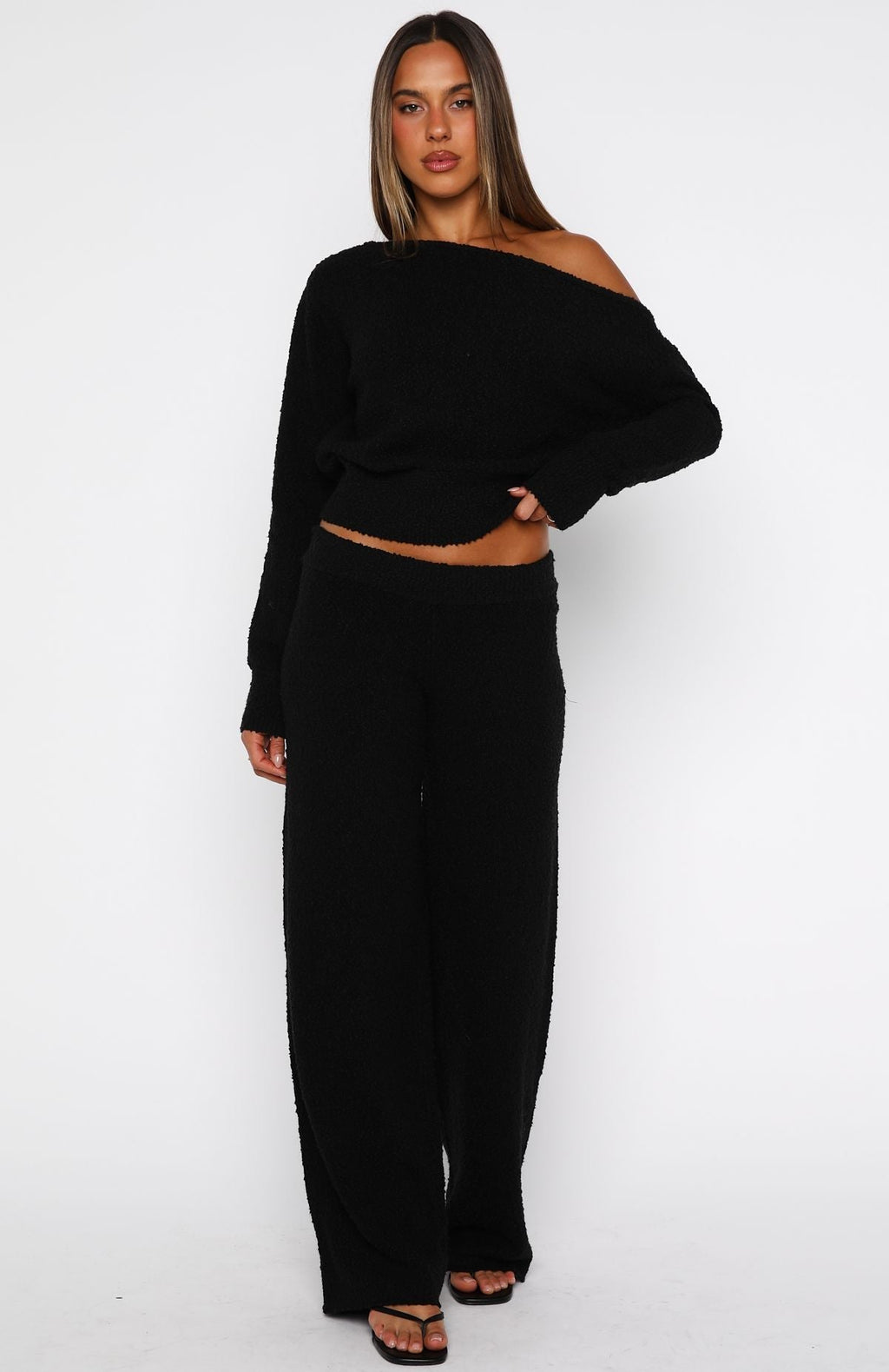 White Fox Please Be Mine Knit Pants Black