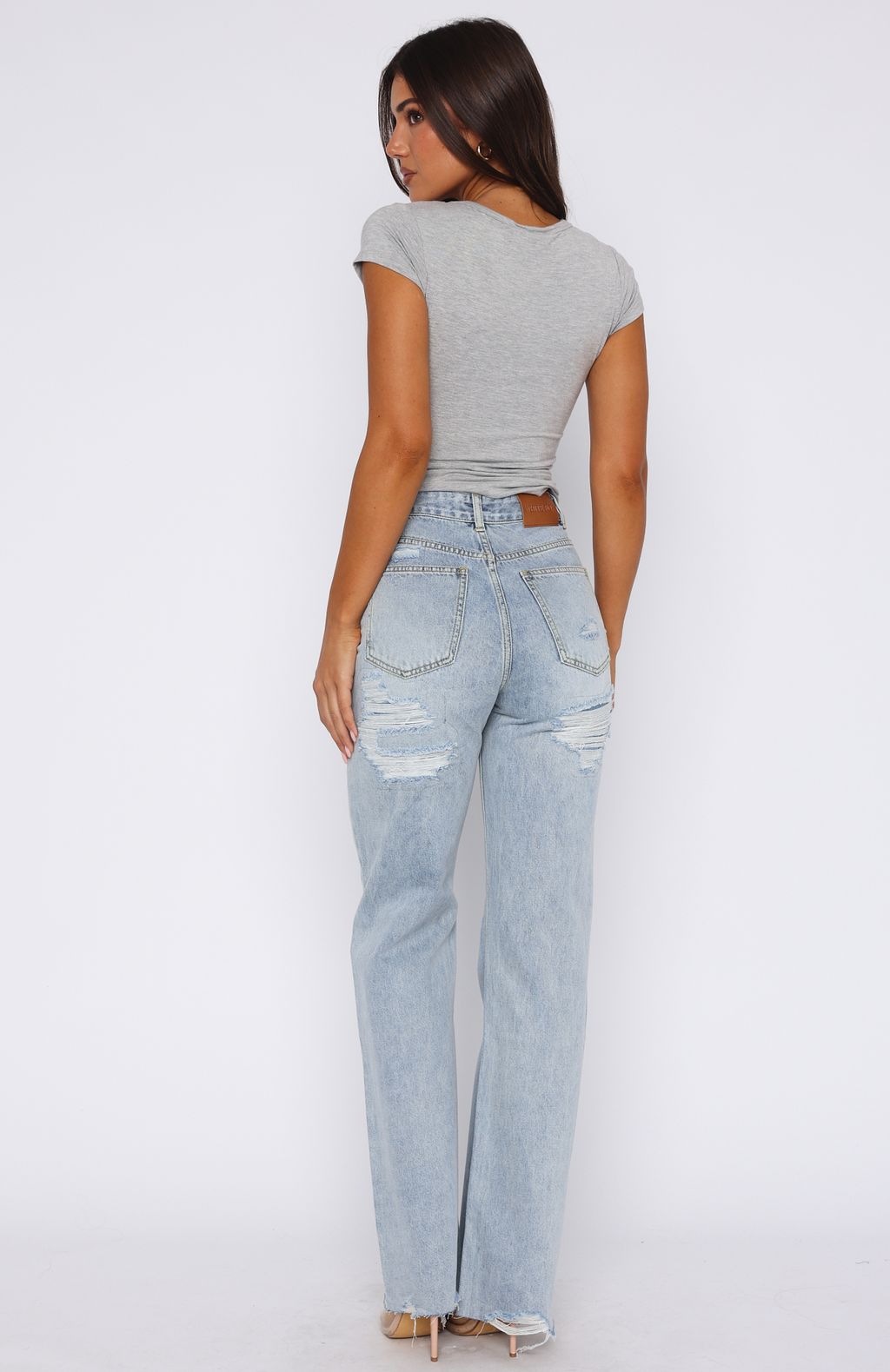 White Fox Alana High Waisted Straight Leg Jeans Light Blue Wash