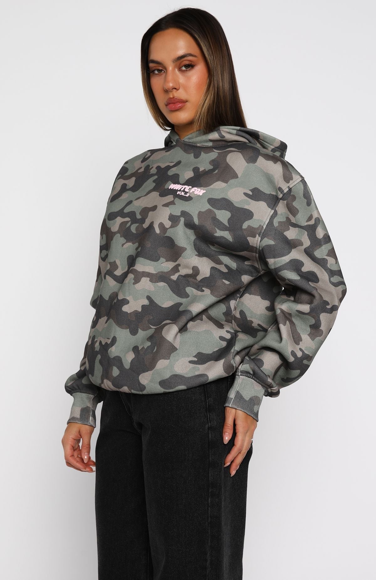 White Fox Offstage Printed Oversized Hoodie Washed Camo
