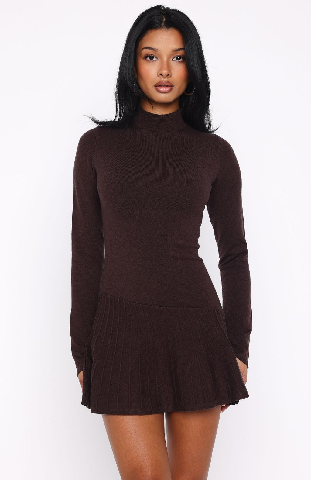 White Fox Forever Her Long Sleeve Mini Dress Chocolate
