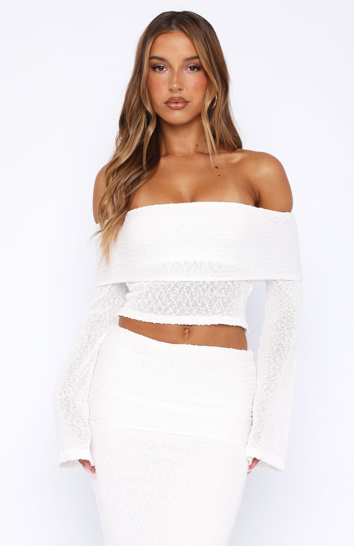 White Fox In Too Deep Long Sleeve Knit Top White