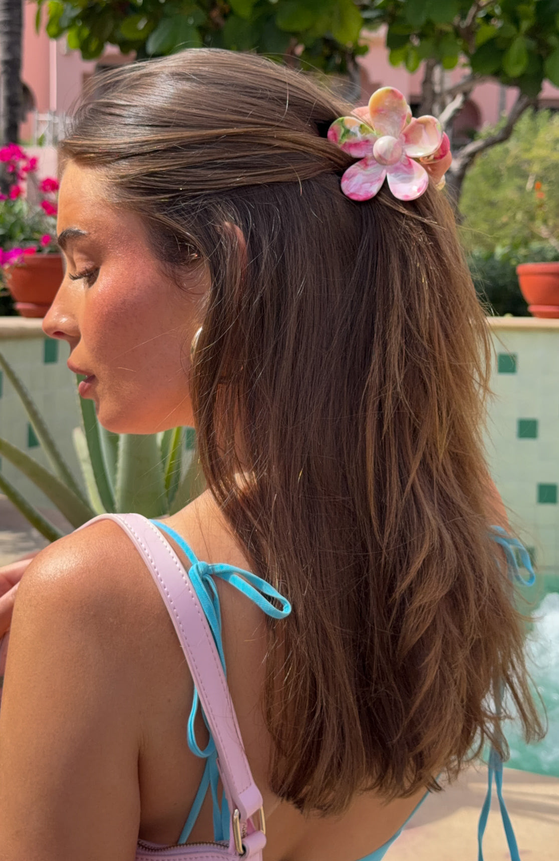 White Fox Romina Hair Clip Pink Marble
