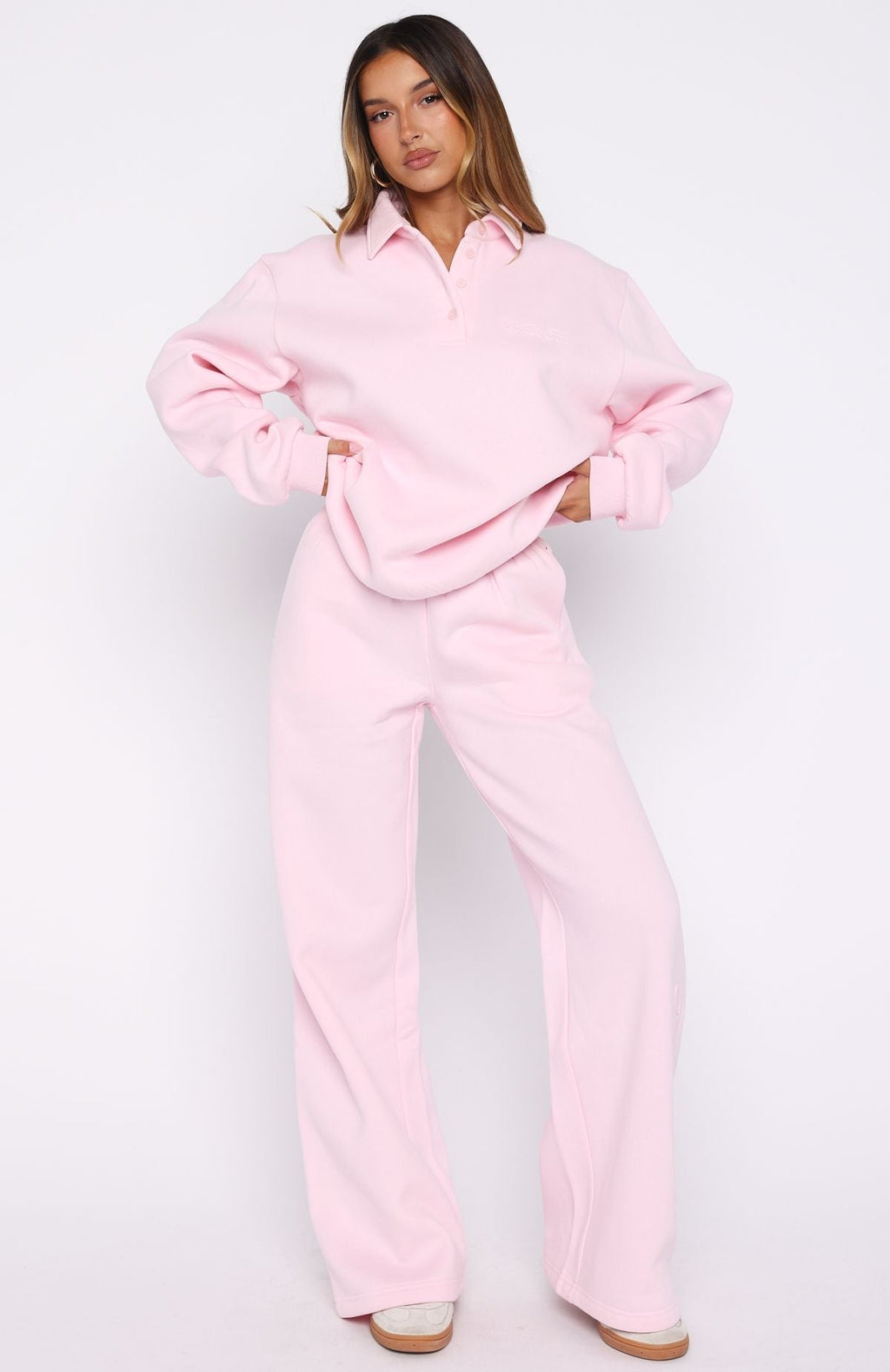 White Fox Chill Moves Wide Leg Sweatpants Pink