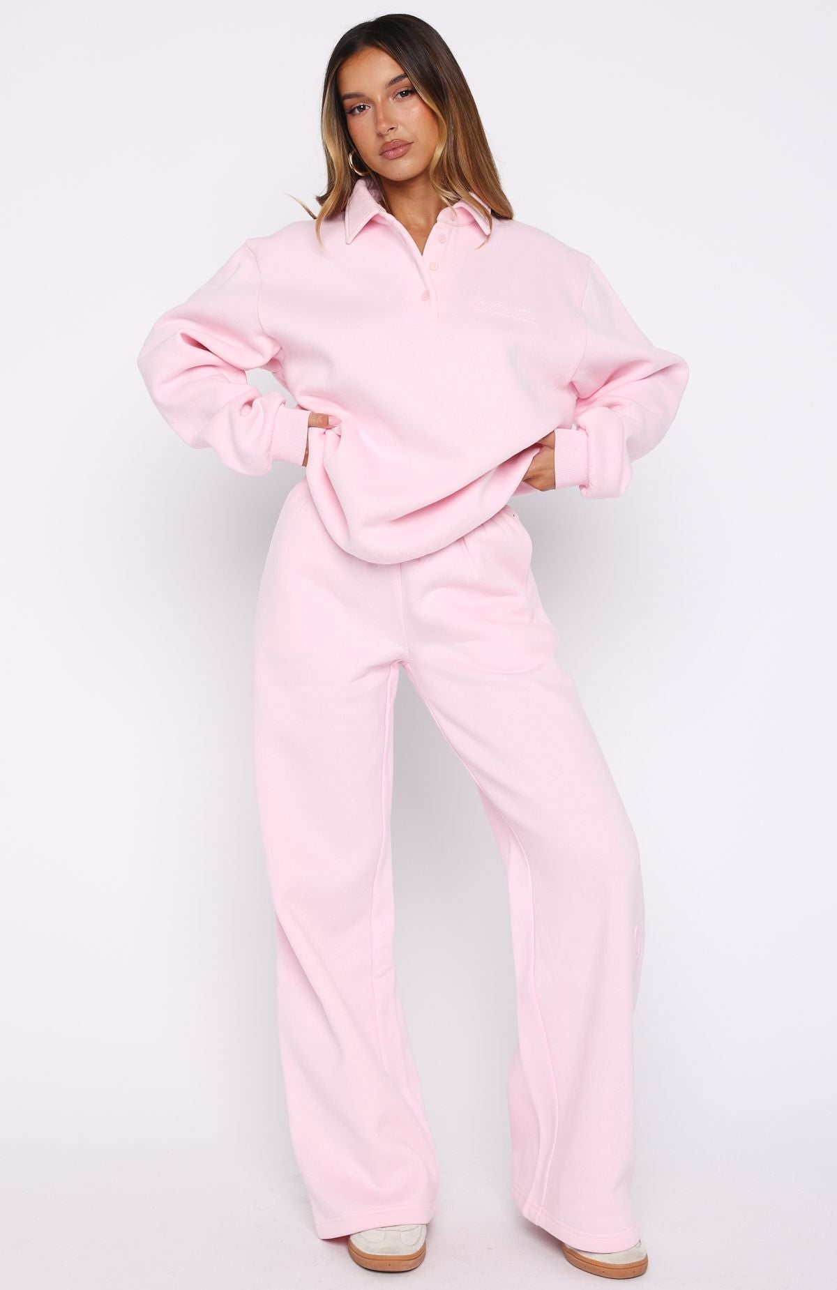 White Fox Chill Moves Wide Leg Sweatpants Pink