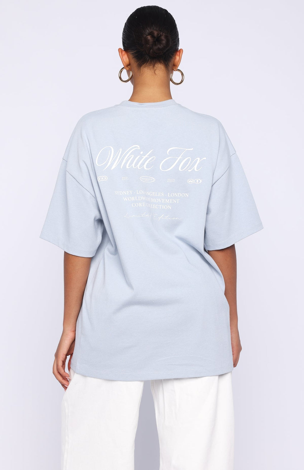 White Fox At Second Glance Oversized Tee Light Blue