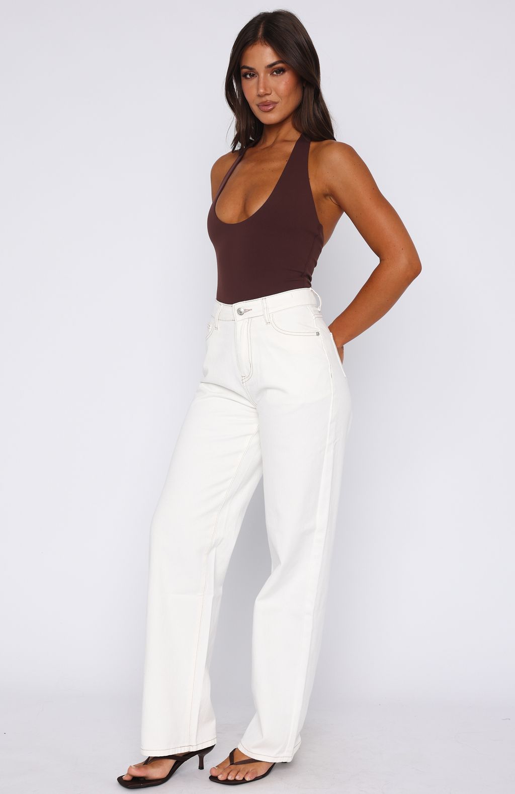 White Fox Bring The Style High Rise Wide Leg Jeans Off White