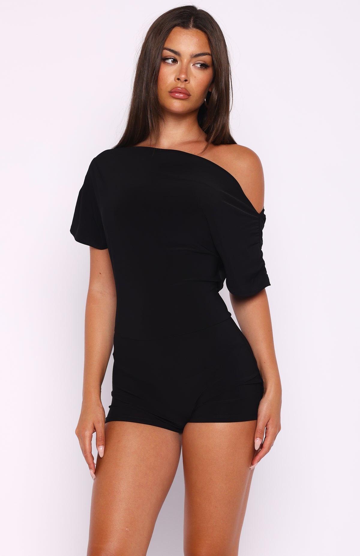 White Fox Be My Fantasy Off Shoulder Playsuit Black