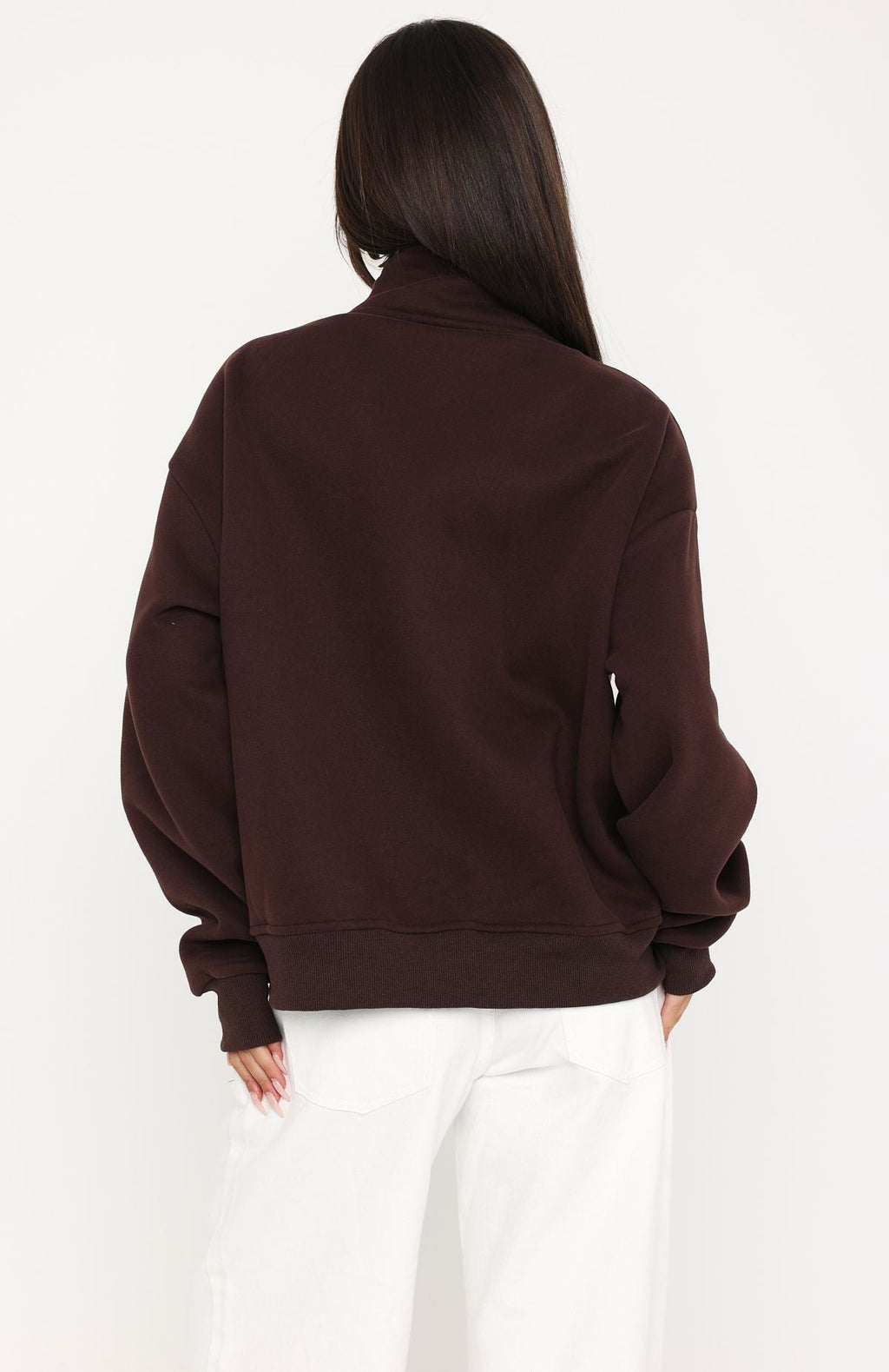White Fox Such A Dream Oversized Zip Front Funnel Neck Jacket Chocolate