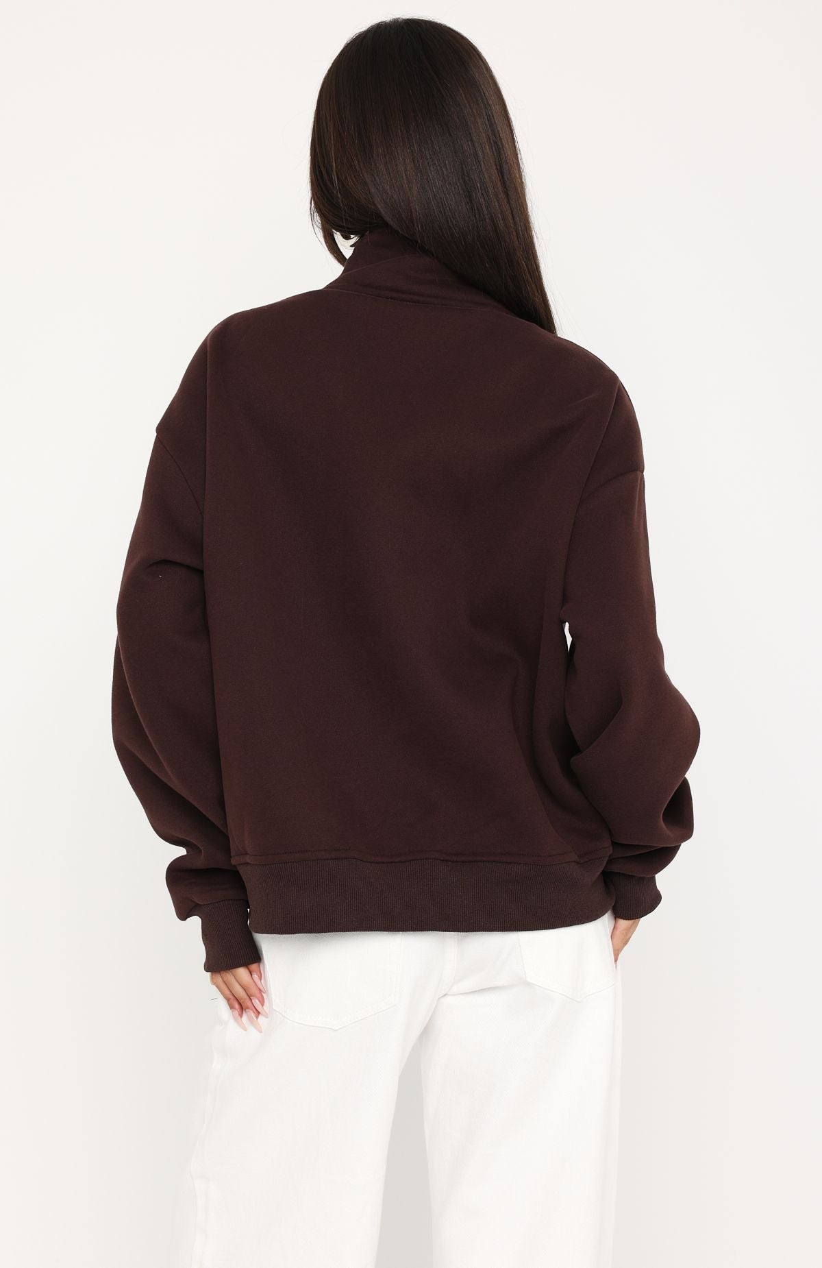 White Fox Such A Dream Oversized Zip Front Funnel Neck Jacket Chocolate