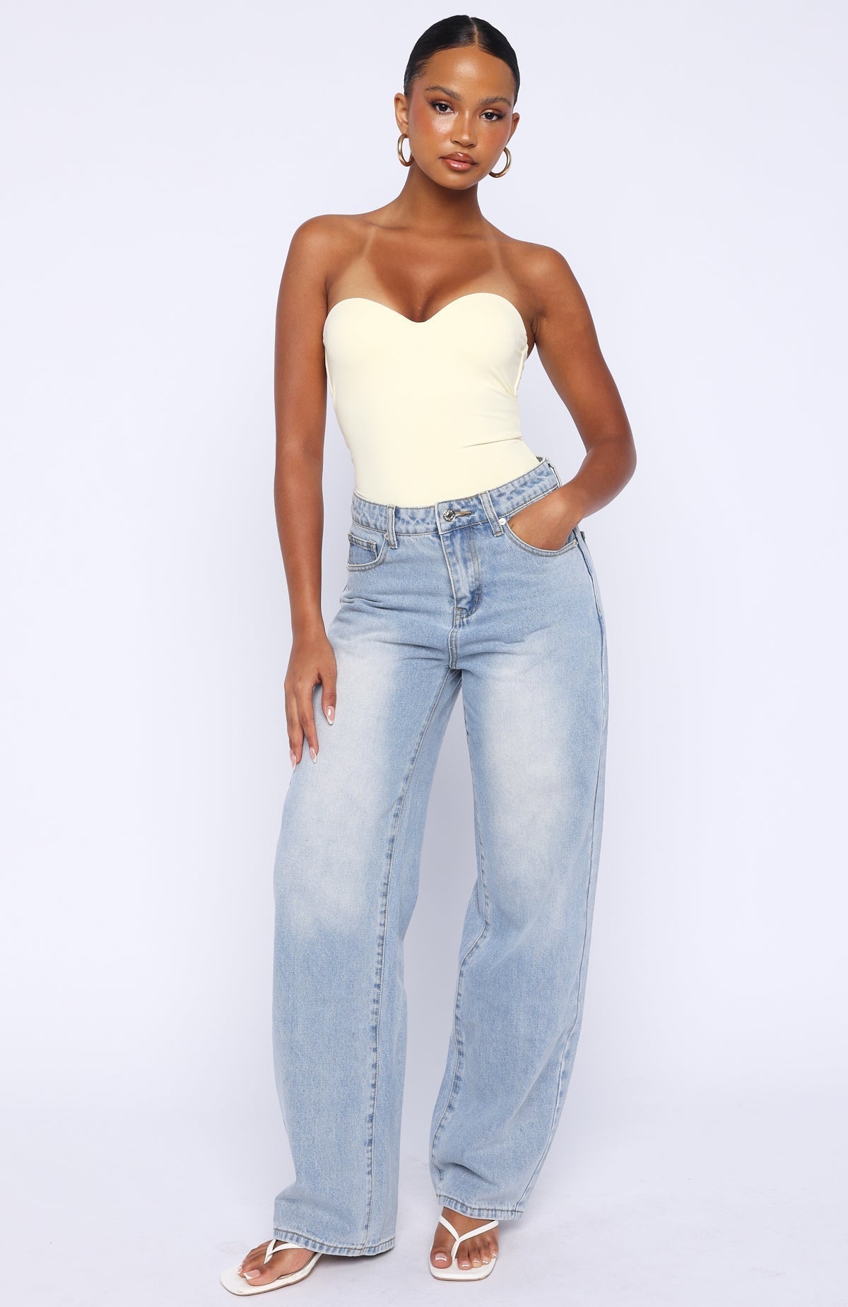 White Fox Born To Shine High Waisted Barrel Jeans Light Blue Wash