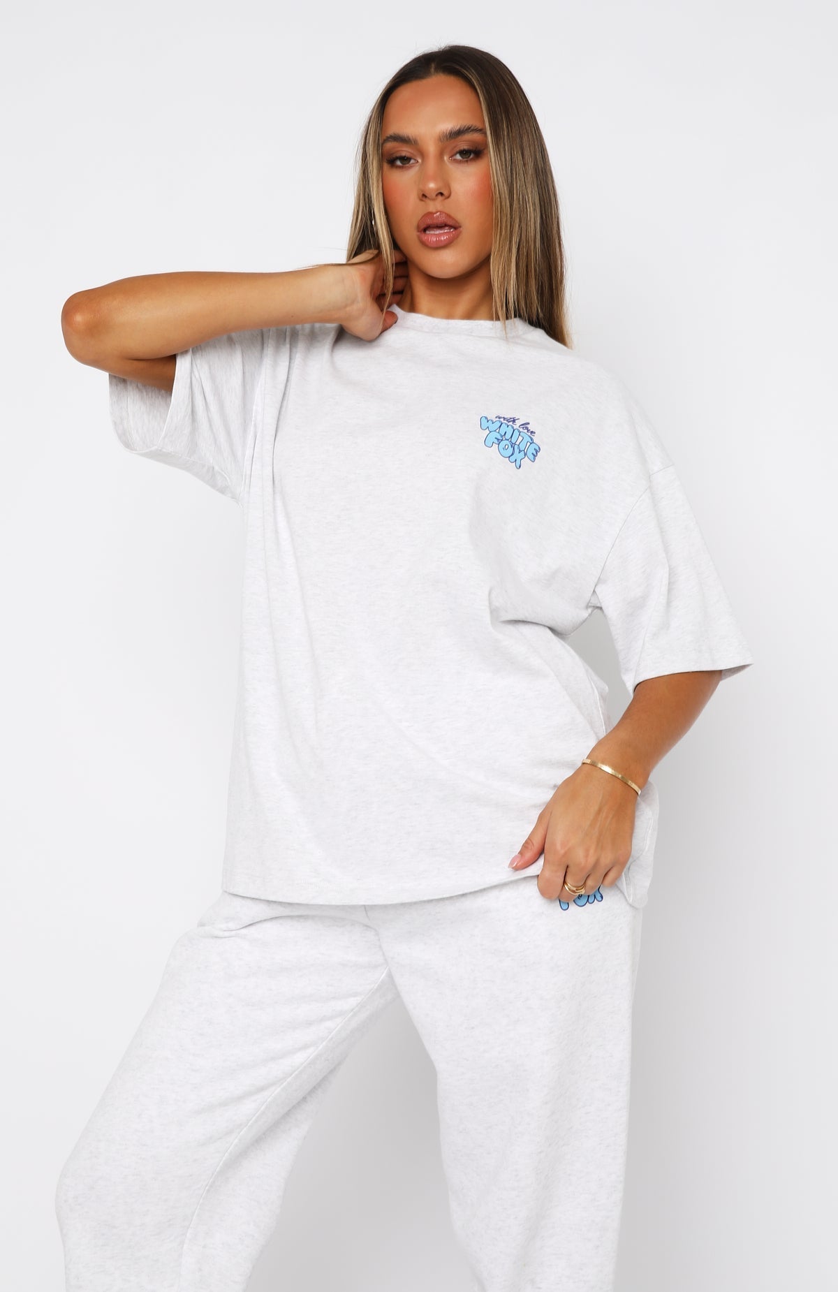 White Fox With Love Always Oversized Tee Grey Marle
