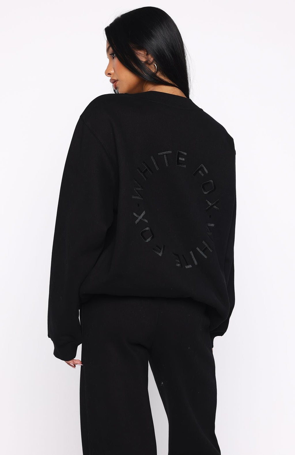 White Fox Stay Lifted Oversized Sweater Black
