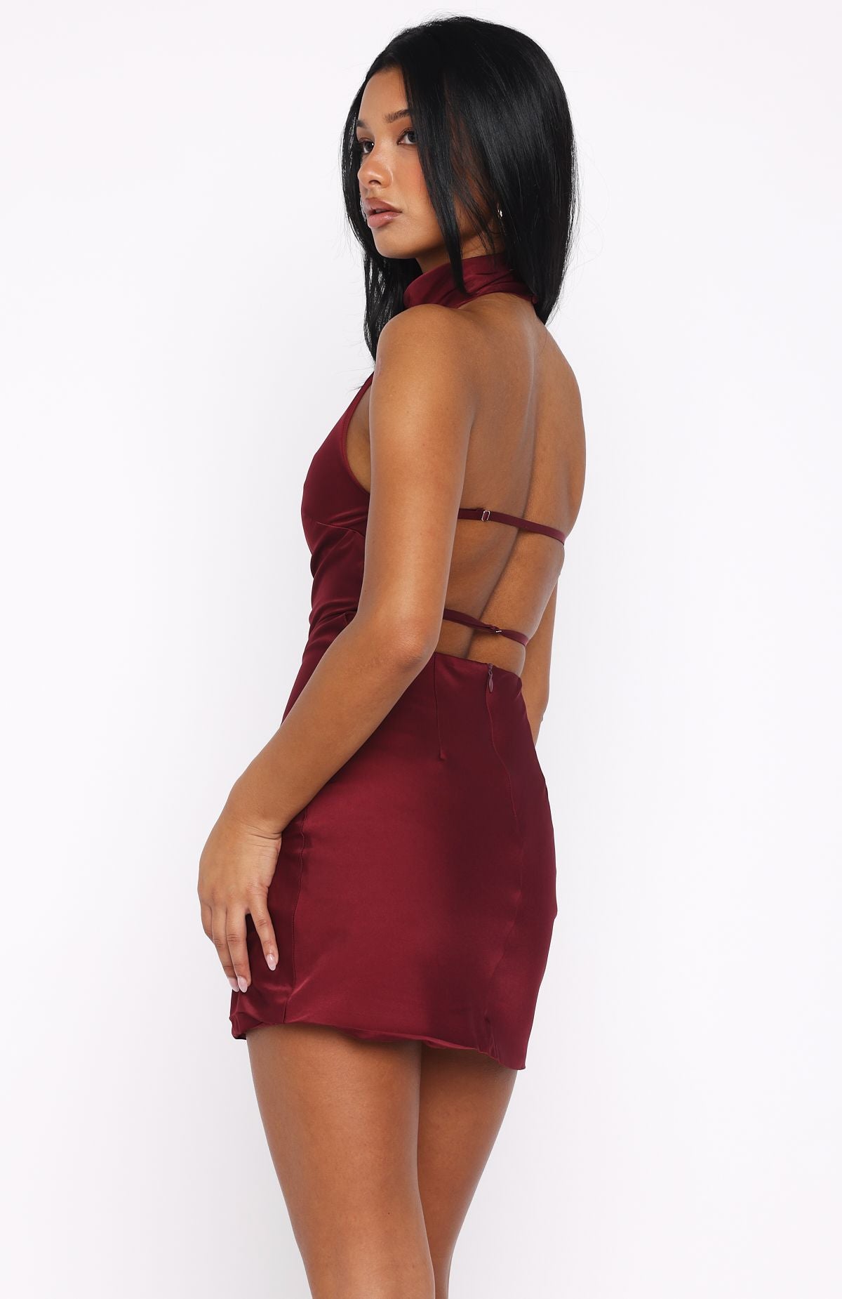 White Fox Just Small Talk Halter Mini Dress Wine