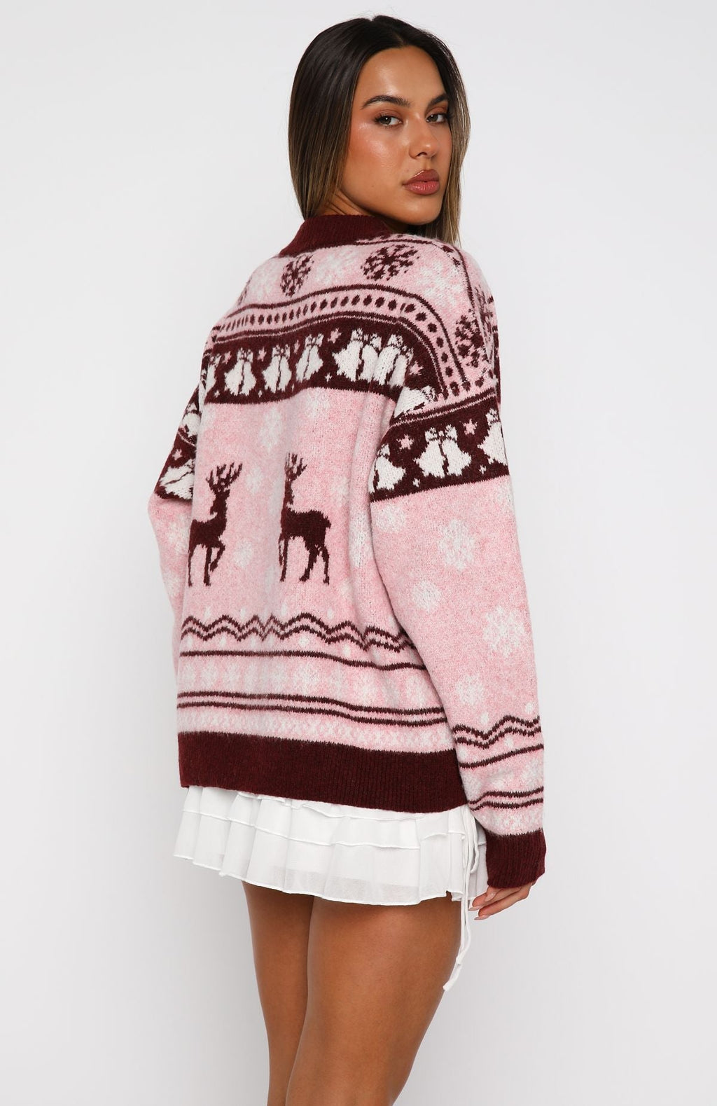 White Fox Arctic Fire Knit Sweater Crimson Twist