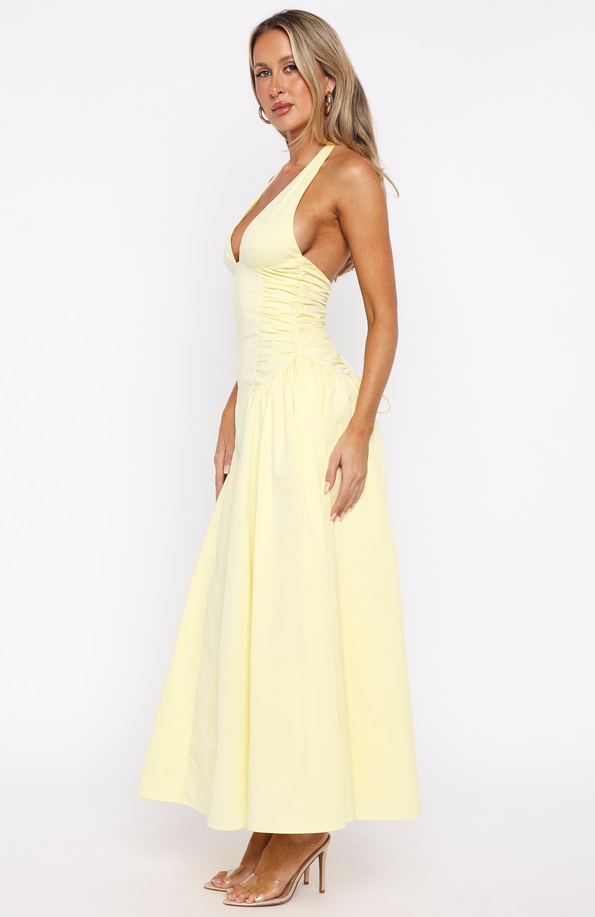 White Fox Tinsel Trouble Halter Midi Dress Lemon
