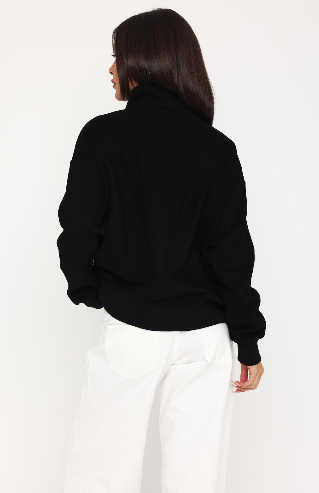 White Fox Such A Dream Oversized Zip Front Funnel Neck Jacket Black