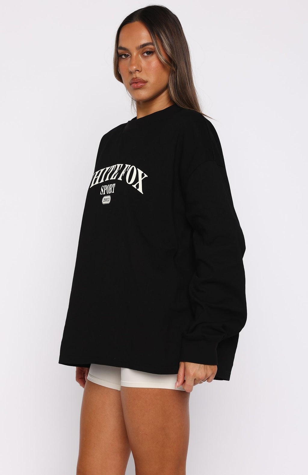 White Fox Stand With You Long Sleeve Oversized Tee Black