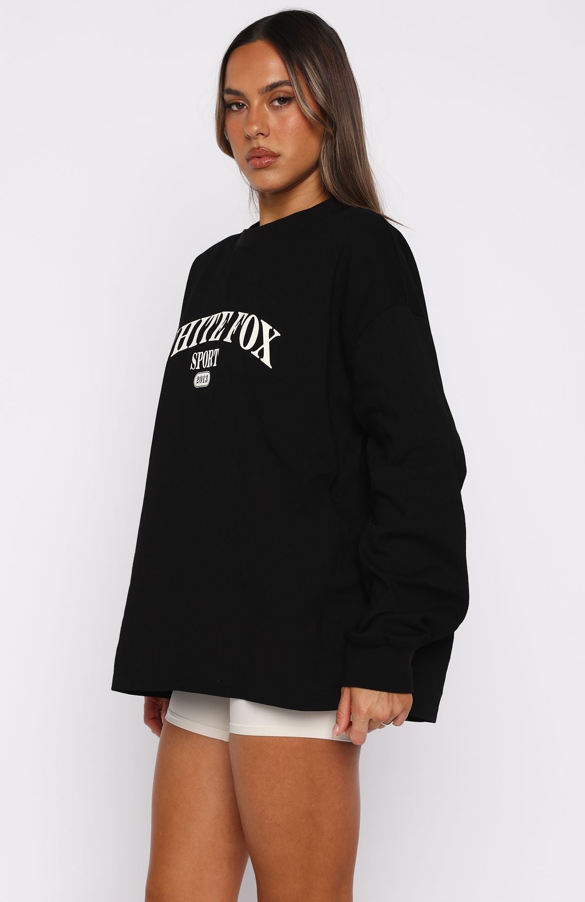 White Fox Stand With You Long Sleeve Oversized Tee Black