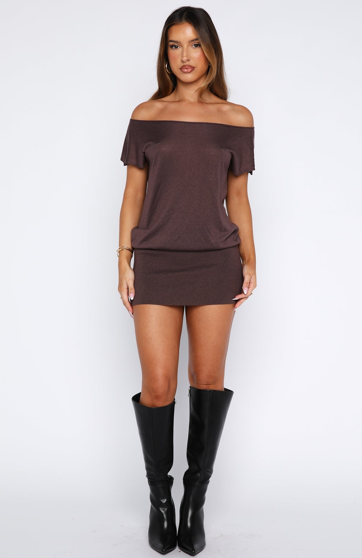 White Fox Following My Instincts Mini Dress Chocolate