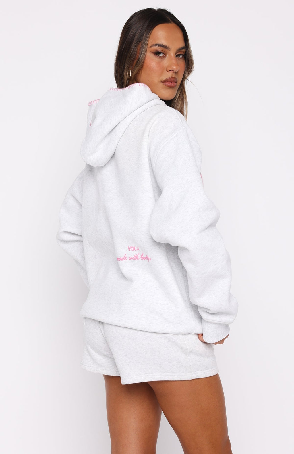 White Fox Vol. 1 Front Graphic Oversized Hoodie Grey Marle