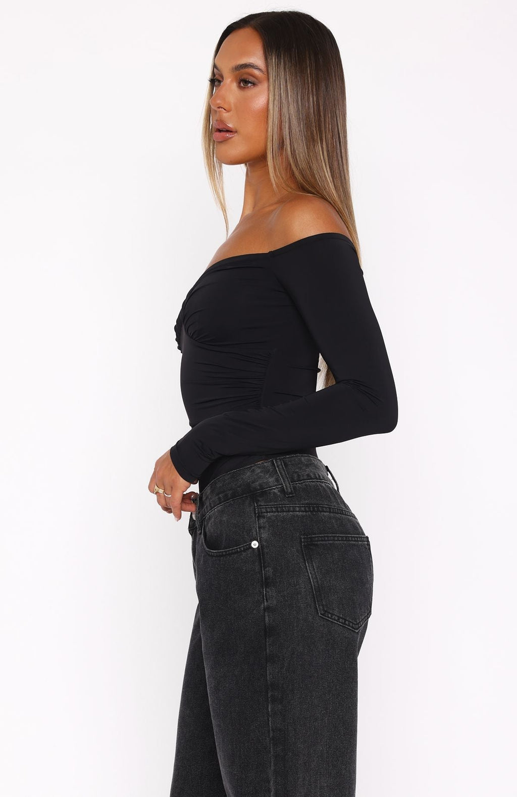 White Fox Your Muse Long Sleeve Bodysuit Black
