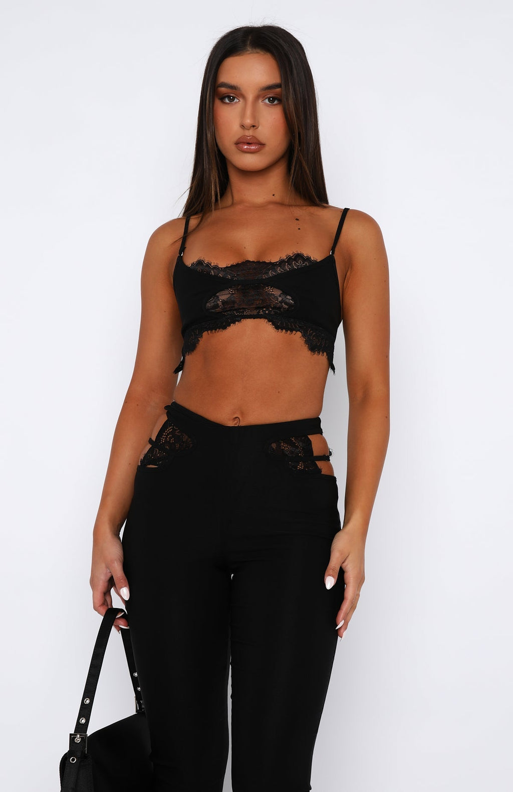 White Fox If I Were You Lace Crop Black